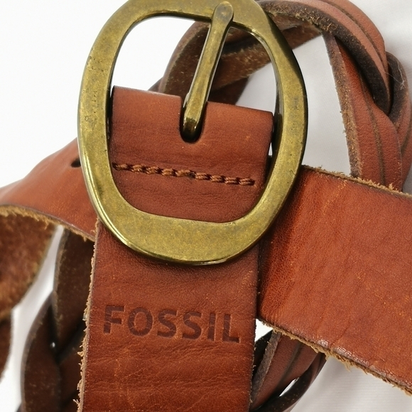Fossil Women's 30"-34" Braided Brown Leather Adjustable Designer Gold Tone Belt - Picture 2 of 14